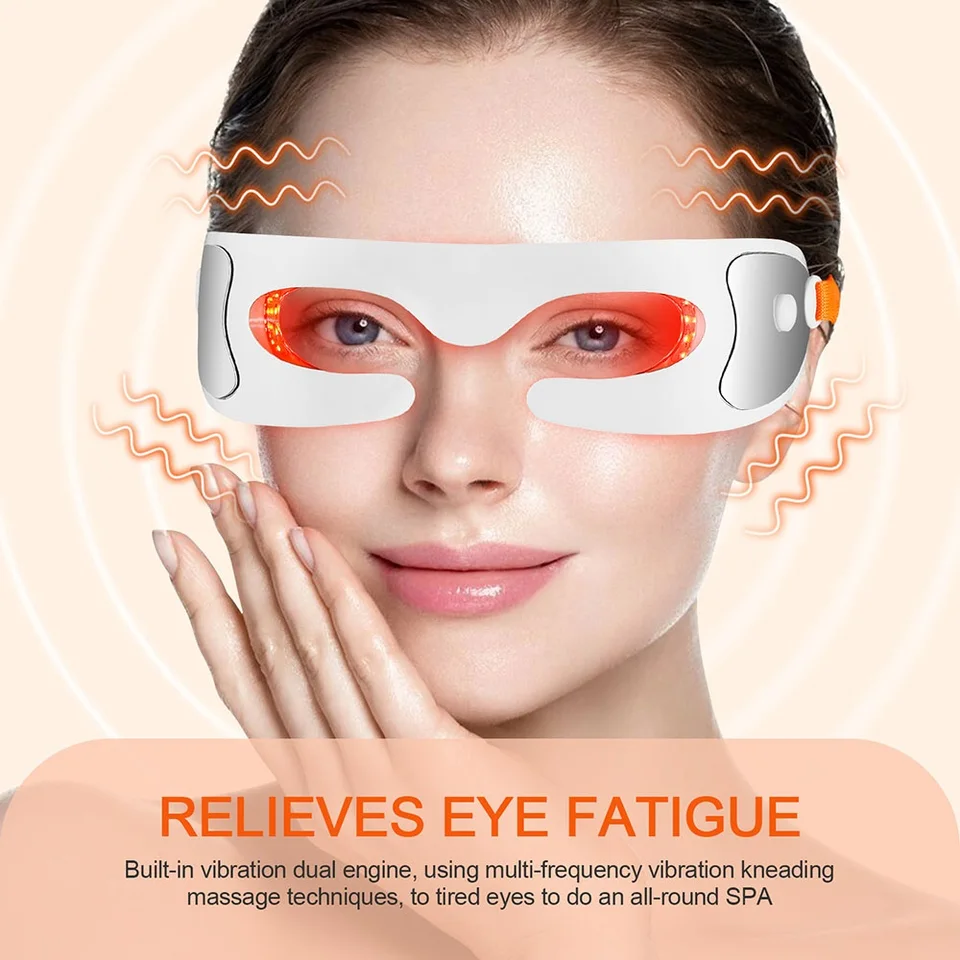 Elektrischer Augenmassagegerät mit Rotlicht zur Linderung von Augenermüdung, Vibrationsmassage, Entspannungsbrille