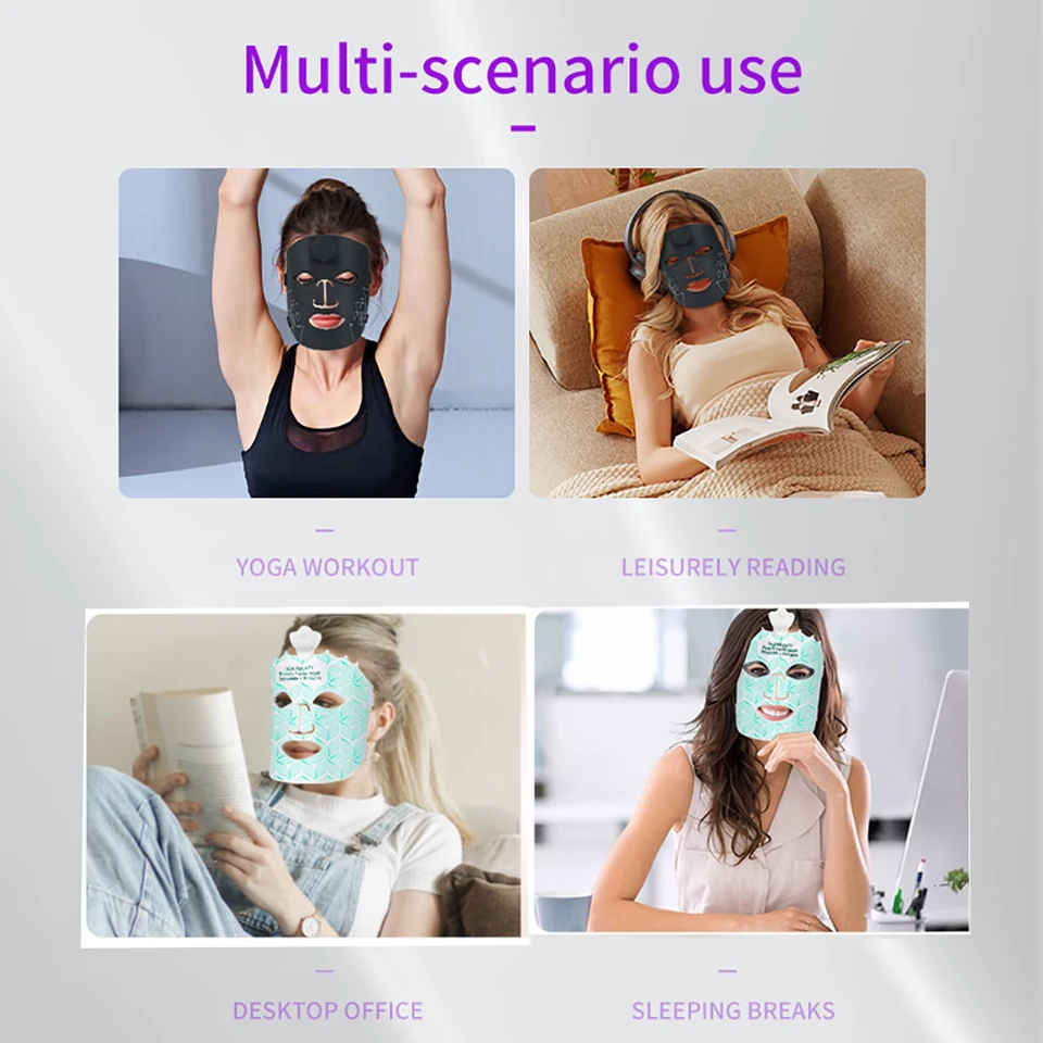 7-Farben LED Gesichtsmaske Silikon Flexibel Weich Photon Gesichtsmaske Hautreparatur Aufhellung Verjüngung Feuchtigkeitsspendend Feine Linien Ölkontrolle