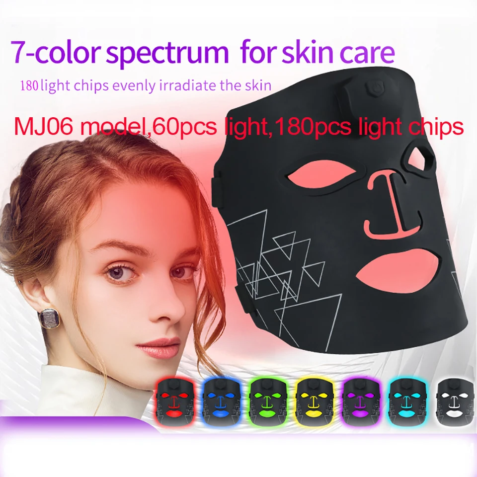 7-Farben LED Gesichtsmaske Silikon Flexibel Weich Photon Gesichtsmaske Hautreparatur Aufhellung Verjüngung Feuchtigkeitsspendend Feine Linien Ölkontrolle
