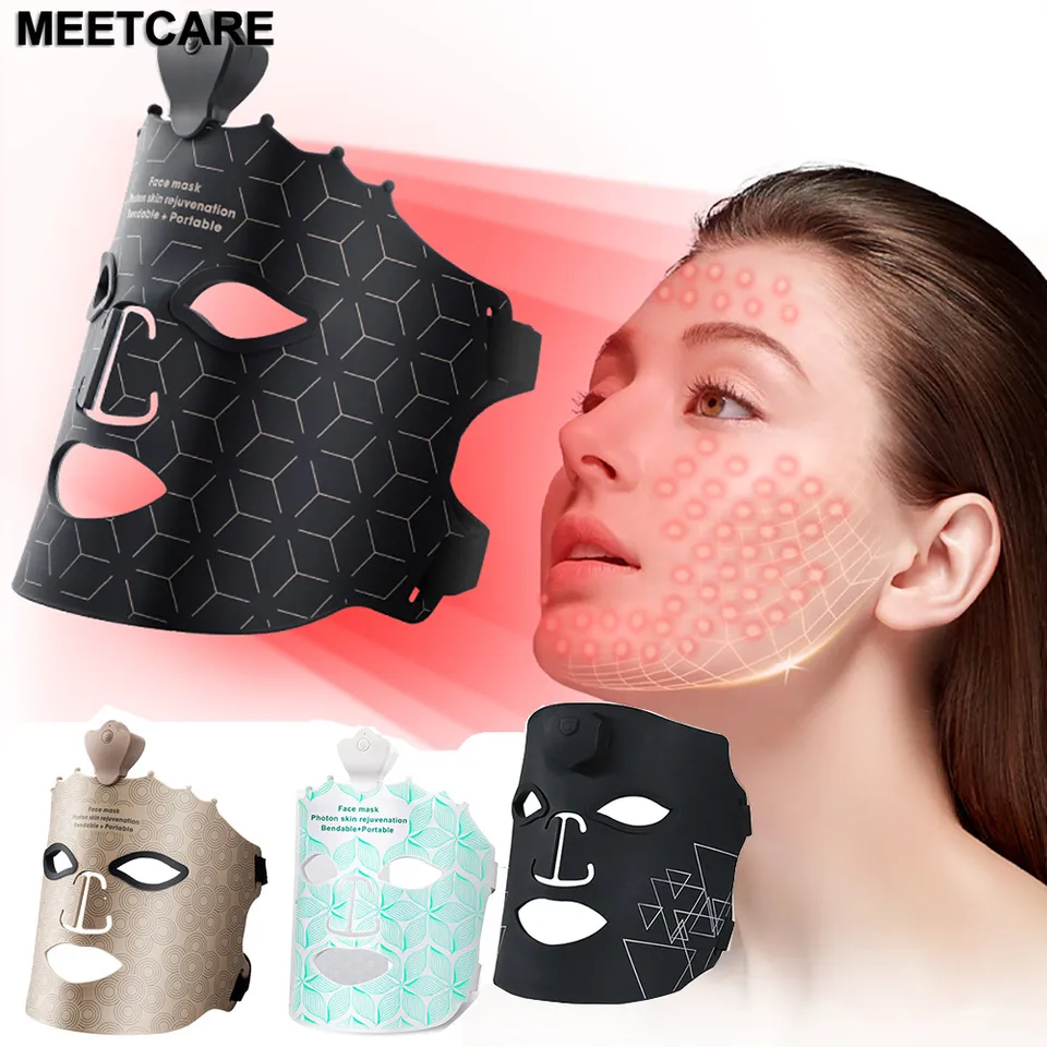 7-Farben LED Gesichtsmaske Silikon Flexibel Weich Photon Gesichtsmaske Hautreparatur Aufhellung Verjüngung Feuchtigkeitsspendend Feine Linien Ölkontrolle